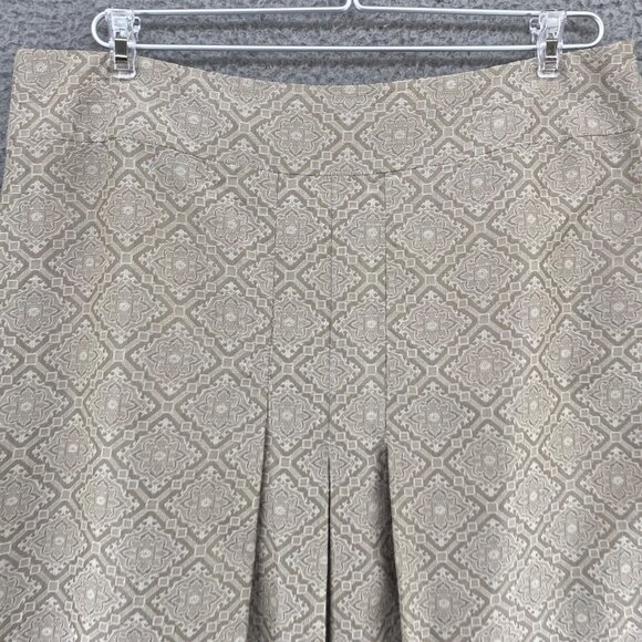 LOFT Skirt Womens 12 Ivory Jacquard Pattern Silk Blend A Line Knee Length Pleat - Picture 2 of 9